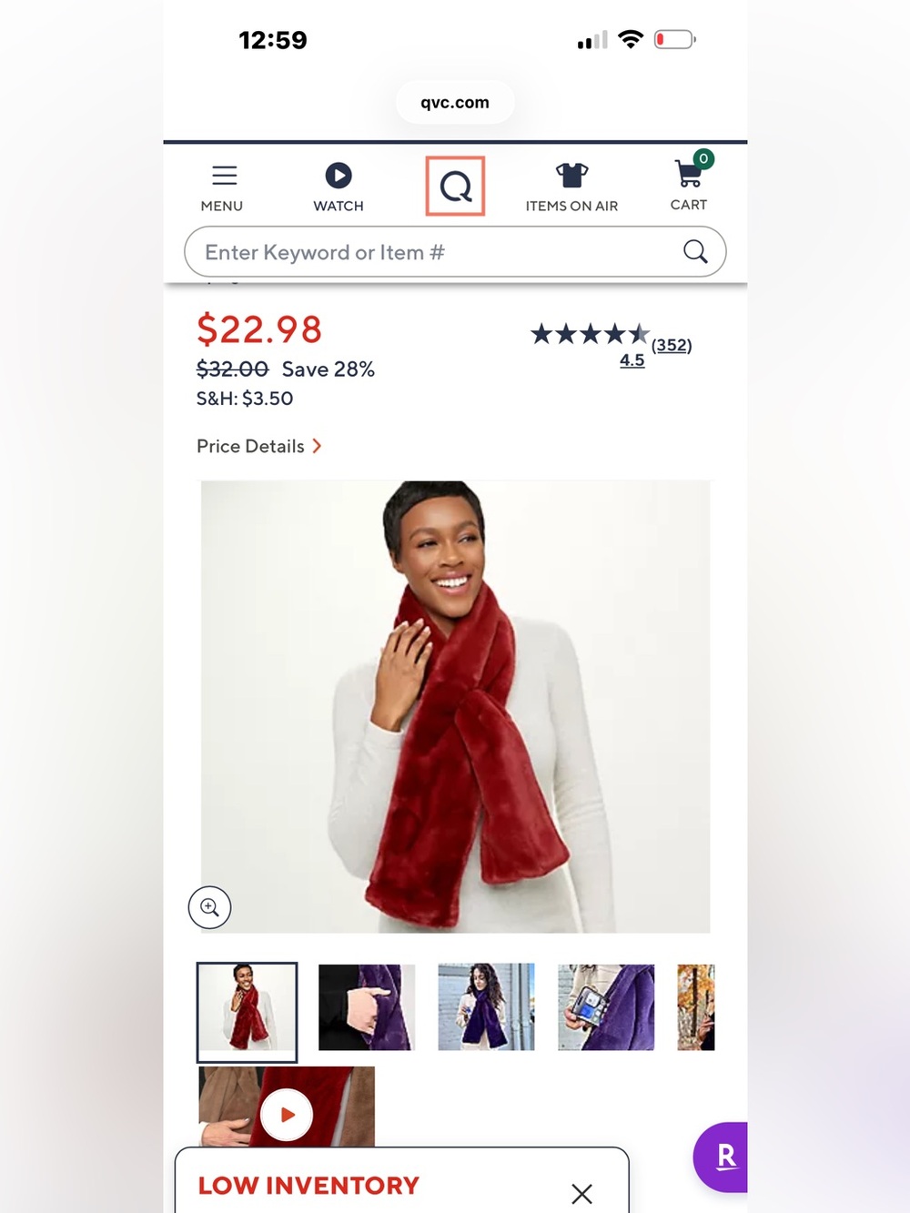 New with tags. QVC Sprigs pull through ruby scarf with zippered pockets